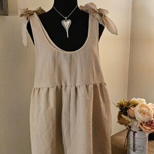 Cute Beige Sleeveless Romper with Tie Straps